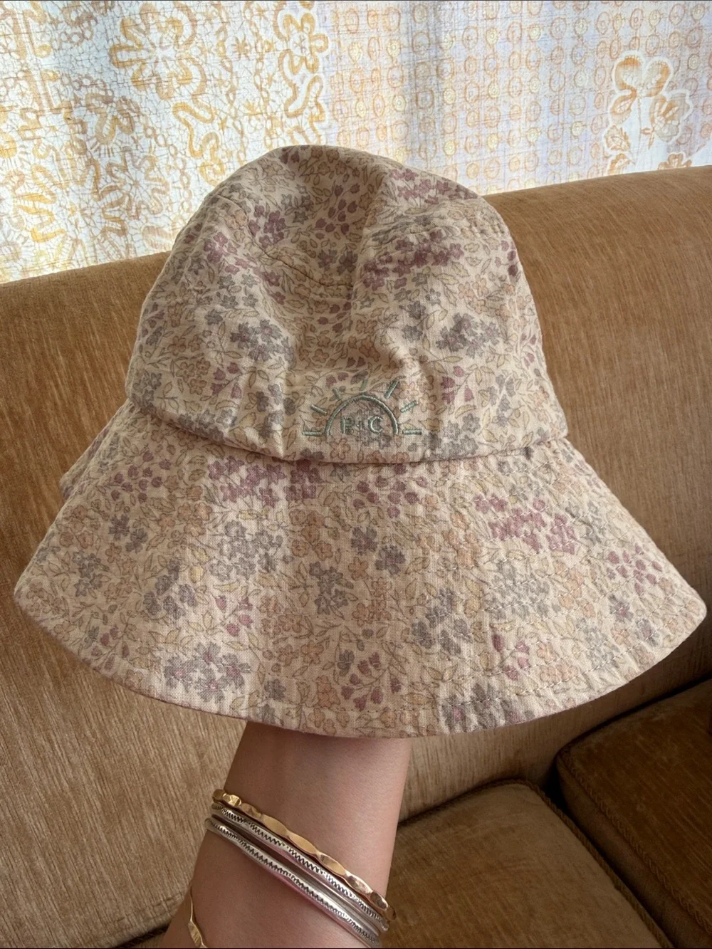 Rylee + Cru Floral Bucket Hat in Cream and Dusty pastel floral ditsy